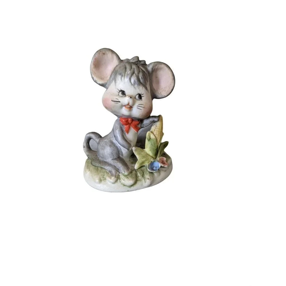 vintage Homco mouse  figurine anthropomorphic   Easter  corn bow‎ 3.5 in